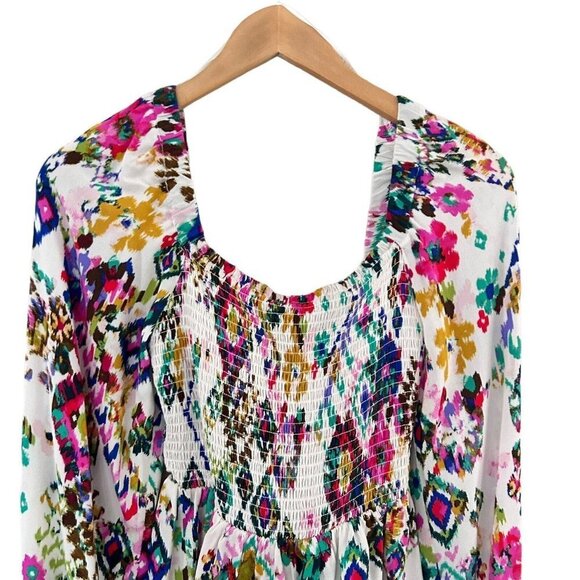 BTFL-Life Floral Colorful Tunic Top Balloon Sleeves Open Back Ties Blouse XS - Picture 3 of 13